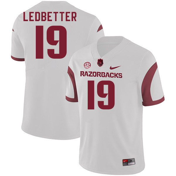 Men #19 Austin Ledbetter Arkansas Razorbacks College Football Jerseys Stitched-White